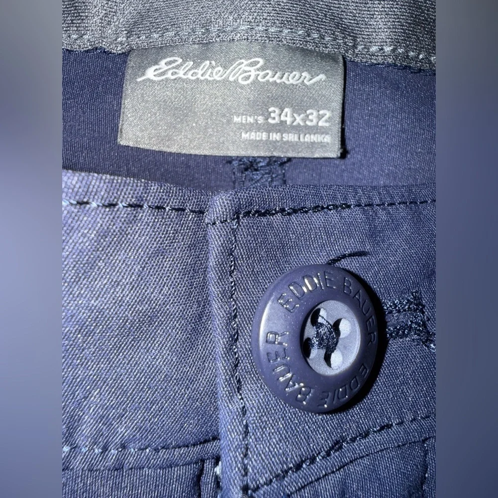 Eddie Bauer Men’s Tech Pants 34x32 Navy Blue w/ Zipper Pocket Travel
